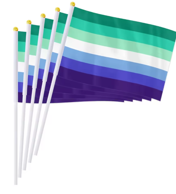 MLM Men Loving Men handheld party flag with modern gay men pride colors