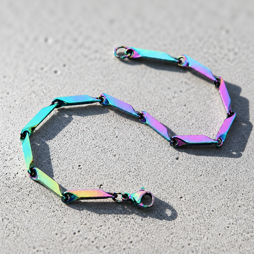 Holographic Stainless Steel Link Bracelet