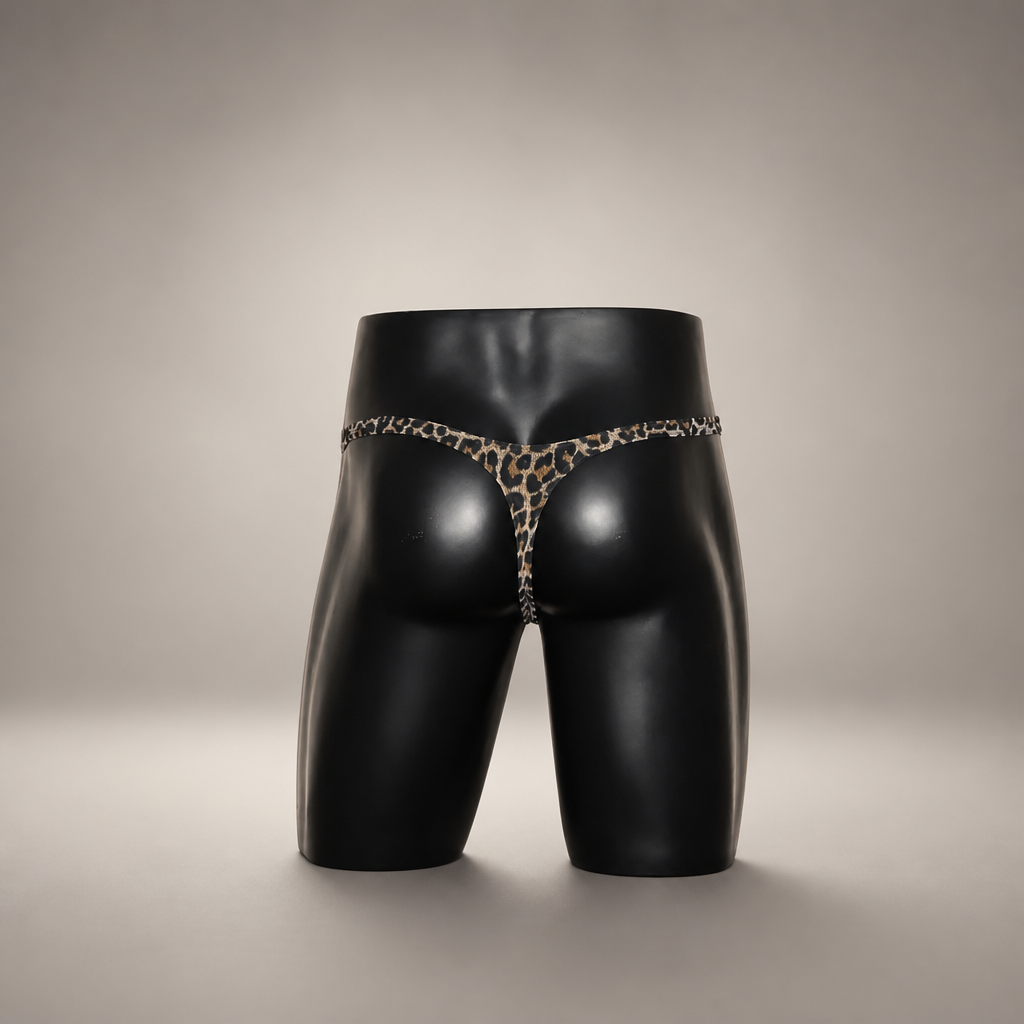 Back view of After Hours Leopard men’s Classic thong by PapiMalo Gear