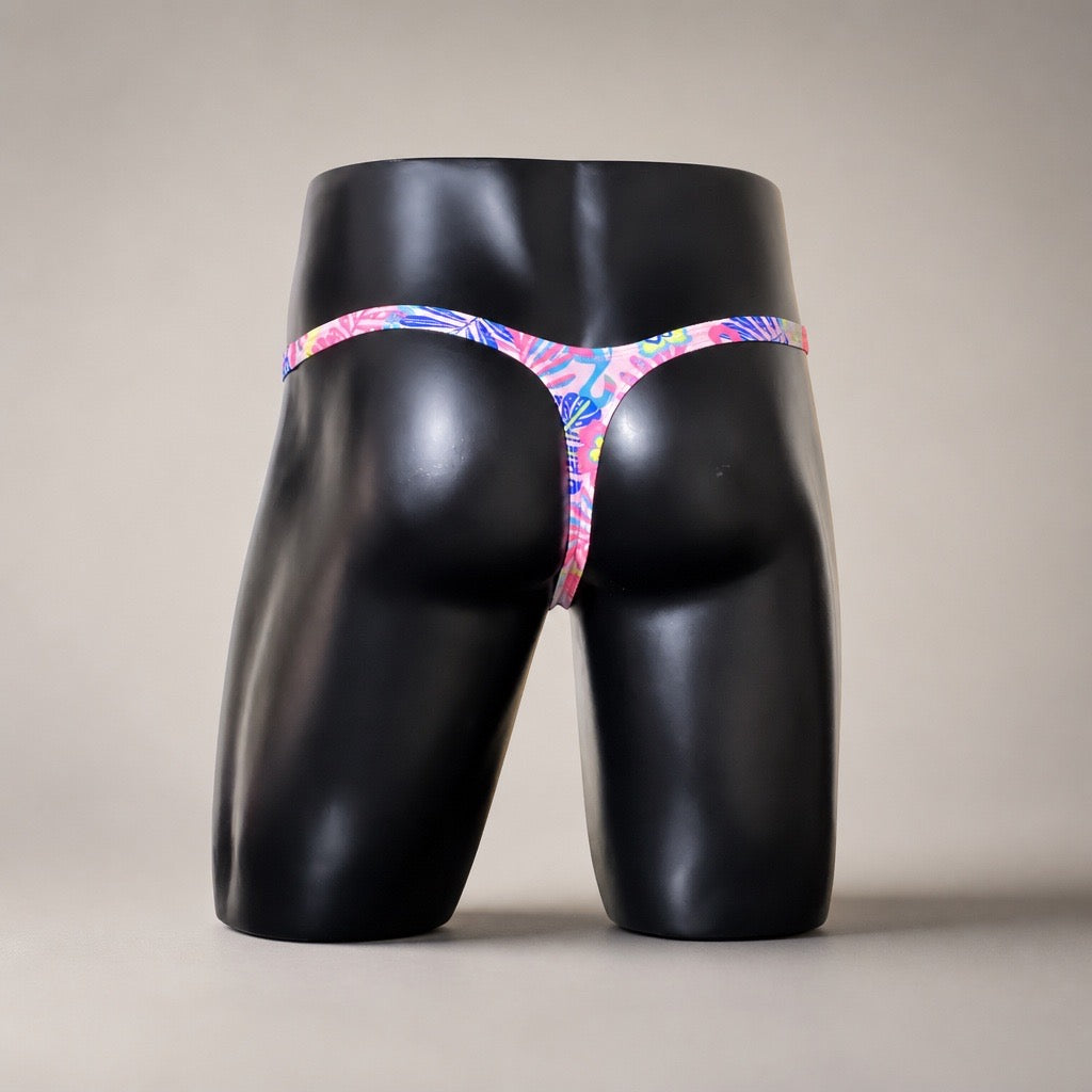 Back View of Palm Springs Afterglow Classic Thong colorful tropical men’s thong by PapiMalo Gear