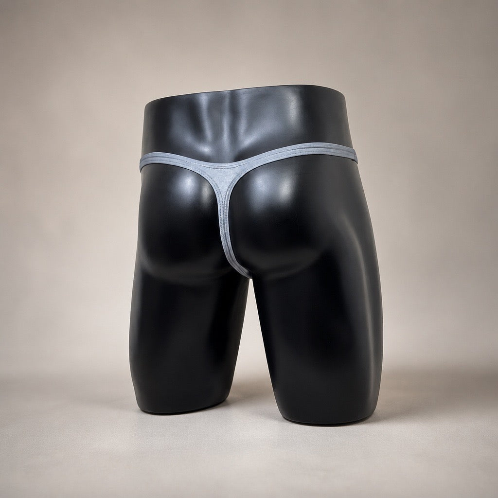 Back View of Steel Current Muscle Thong steel-gray men’s thong by PapiMalo Gear