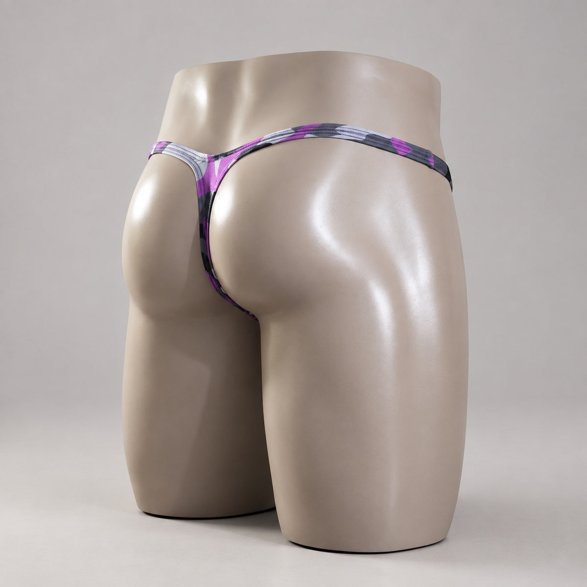 Rear Side View of Purple Recon Classic Thong purple and charcoal camo men’s thong by PapiMalo Gear