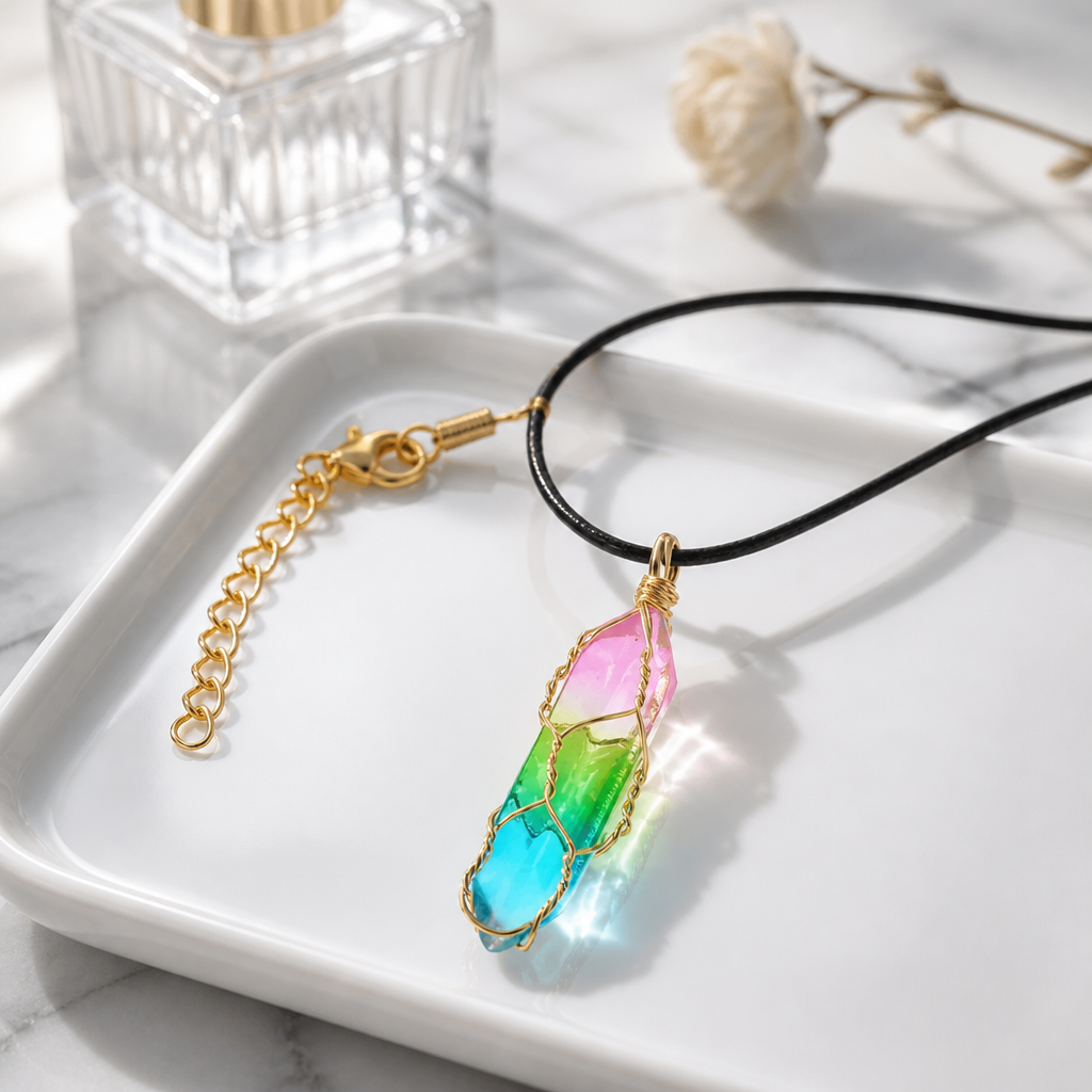 Rainbow Quartz Crystal Pendant Necklace (Small & Large Sizes)
