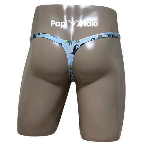 Back view of rainbow Pride print men’s classic thong by PapiMalo Gear