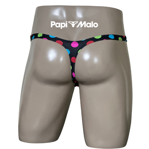 Back view of multicolor polka dot men’s classic thong by PapiMalo Gear