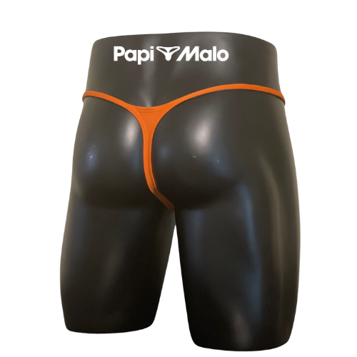 Back view of orange men’s muscle thong by PapiMalo Gear