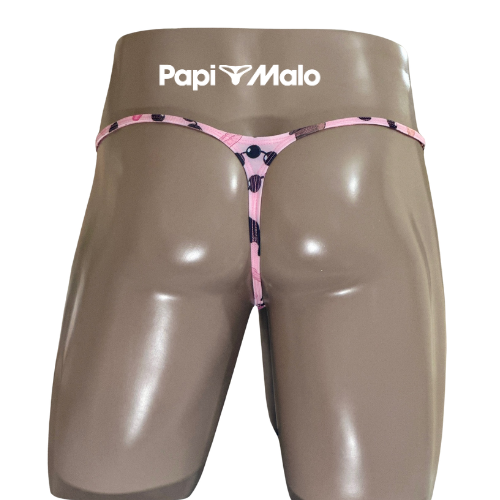 Back view of pink pop-art inspired men’s muscle thong by PapiMalo Gear