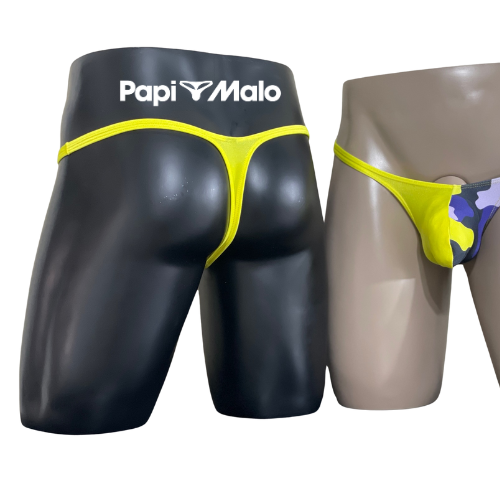 Back view of neon yellow men’s classic thong by PapiMalo Gear