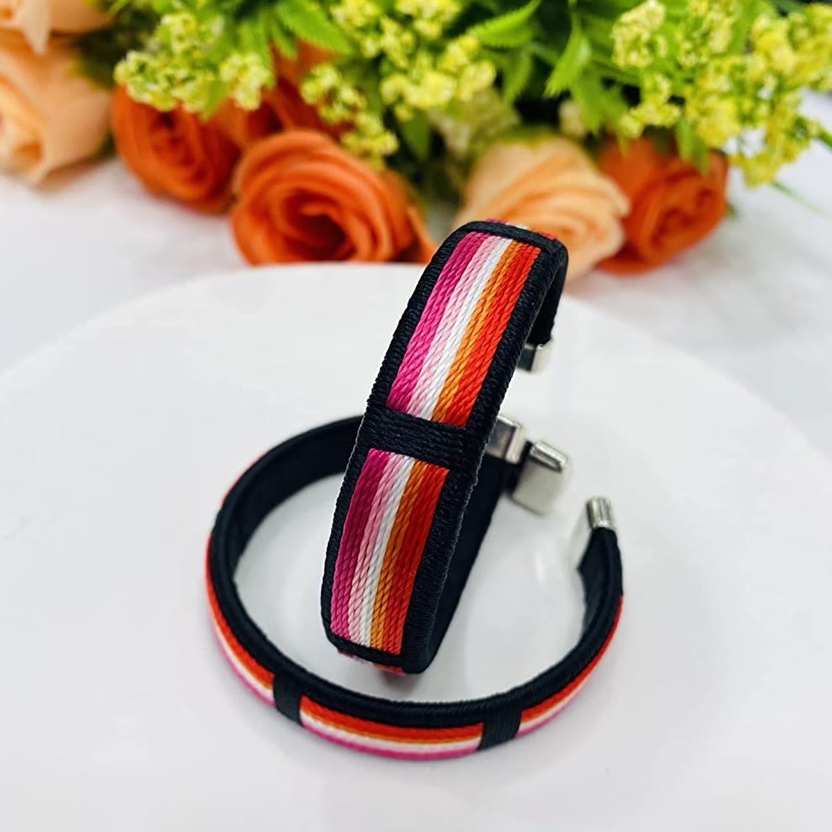 Lesbian Pride Woven Cuff Bracelet