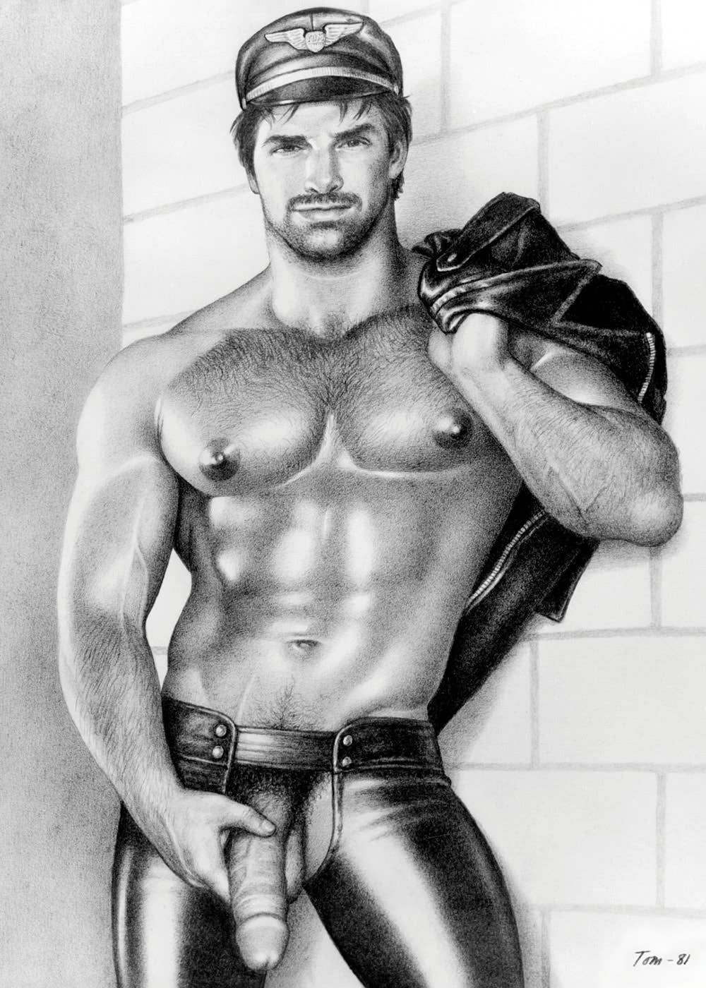 One of the Official Tom of Finland postcard collection featuring eight museum-quality reproductions of the artist's iconic LGBTQ+ illustrations.