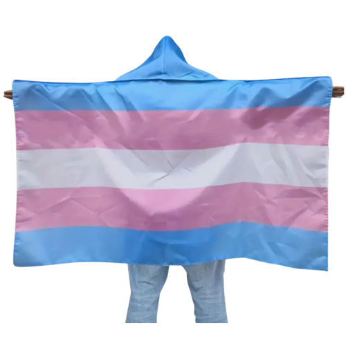 Transgender Pride wearable hooded body flag with trans pride colors
