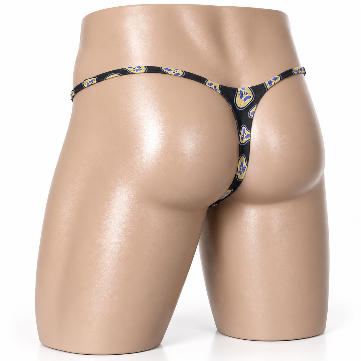 Back view of Ghostly Mischief Muscle Thong featuring matching playful ghost print, men's Muscle thong by PapiMalo Gear.