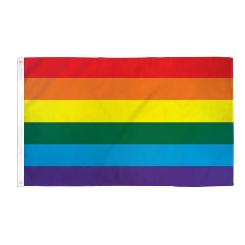 Classic Rainbow Pride outdoor flag with six rainbow stripes against a white background