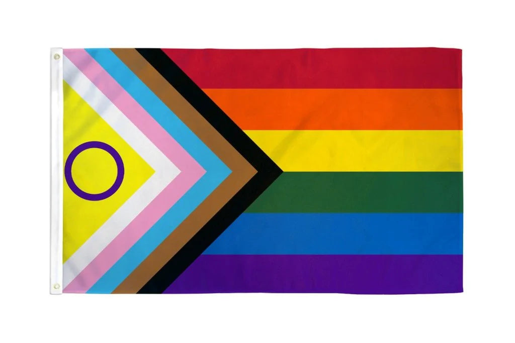 Progress Inclusive Pride Flag with intersex symbol in 3x5 outdoor polyester design