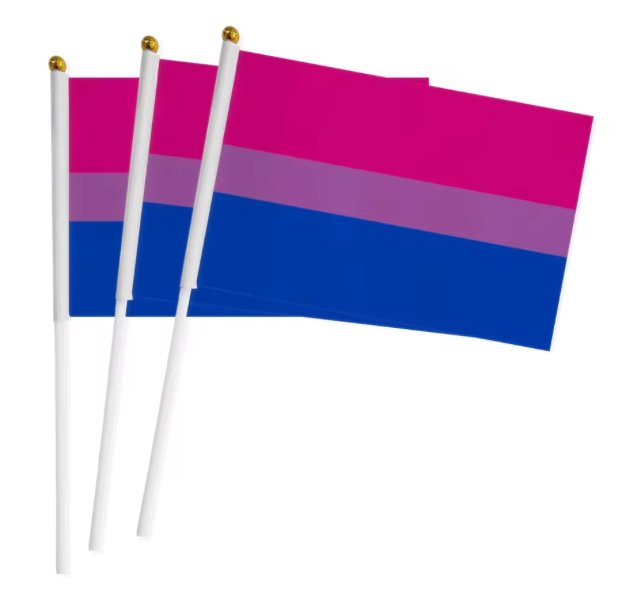 Bisexual Pride handheld party flag with bisexual pride colors