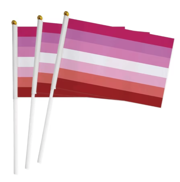 Sunset 7 Stripe Lesbian Pride handheld party flag with sunset pride colors