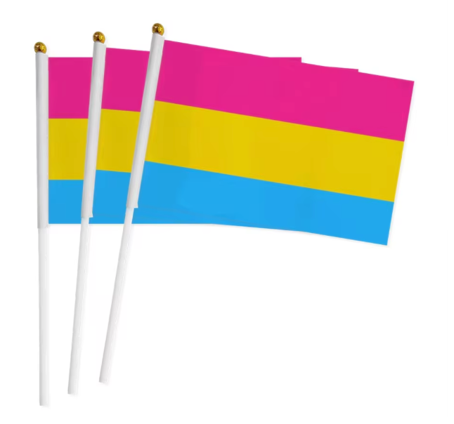 Pansexual Pride handheld party flag with pan pride colors