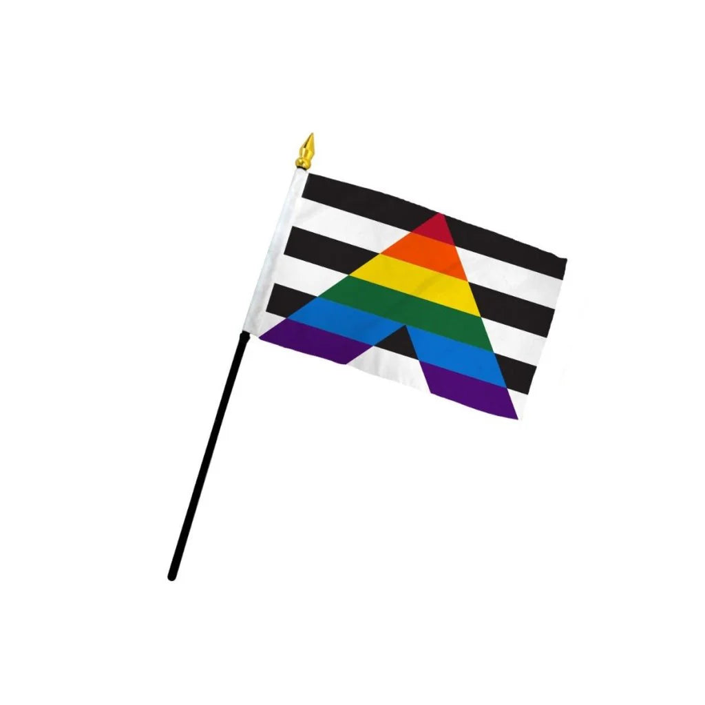Ally Pride desktop flag featuring rainbow A and black white stripe design