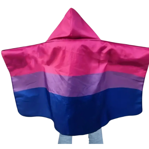 Bisexual Pride wearable hooded body flag with pink purple and blue colors