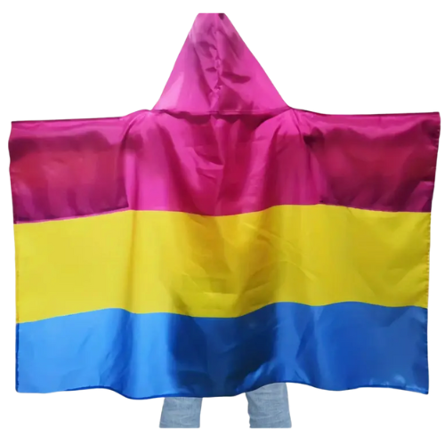 Pansexual Pride wearable hooded body flag with pink yellow and blue colors