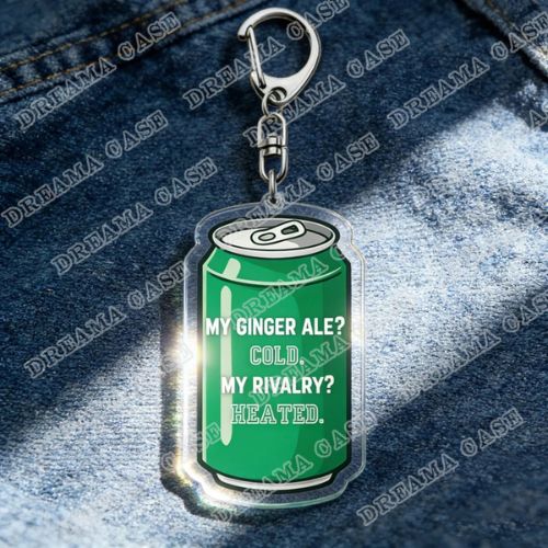 Heated Rivalry acrylic keychain with “My Ginger Ale? Cold. My Rivalry? Heated.” quote design