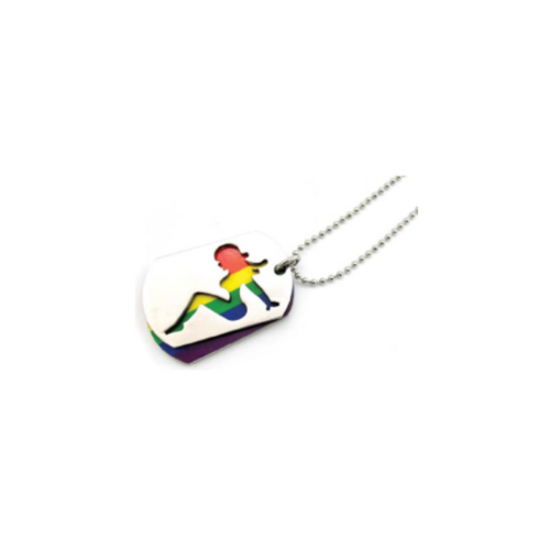 Rainbow Hot Chick pendant necklace with colorful LGBTQ-inspired graphic artwork and ball chain