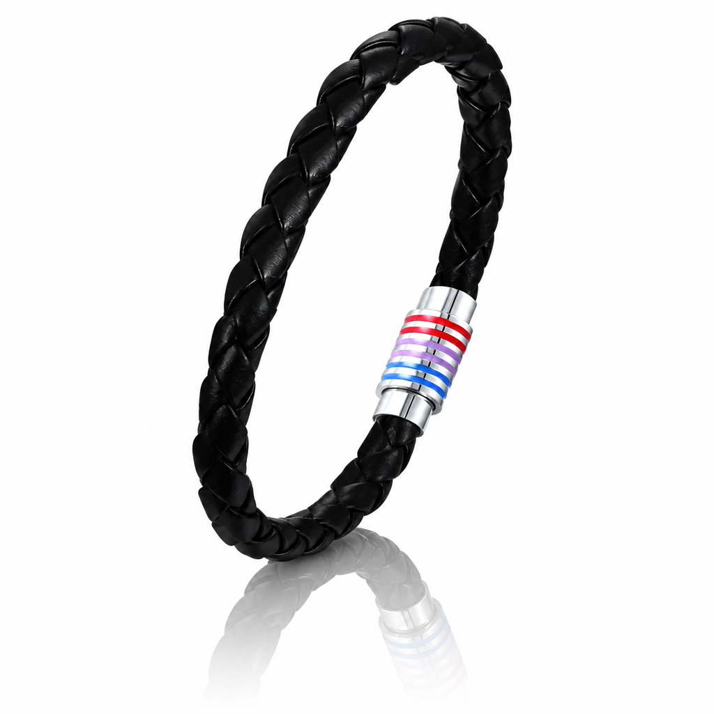 Black braided Bisexual Pride bracelet with pink purple and blue enamel accents
