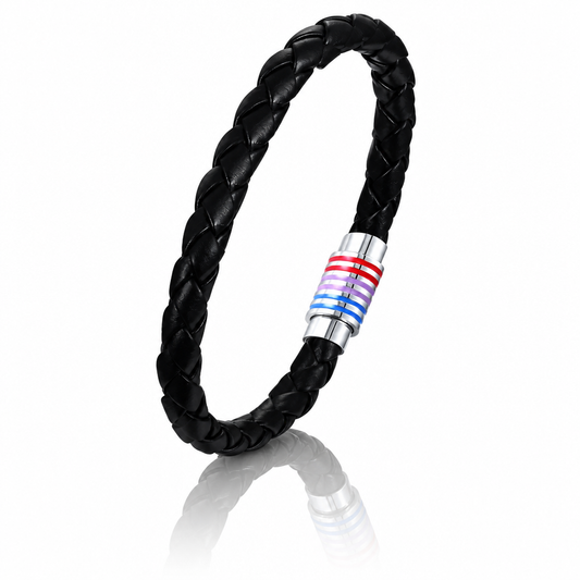 Black braided Bisexual Pride bracelet with pink purple and blue enamel accents