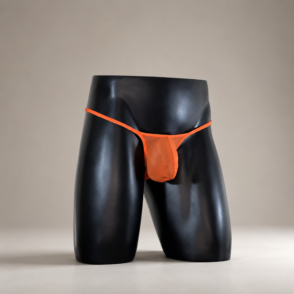 Front View of Fireline Muscle Thong bright orange sheer men’s thong by PapiMalo Gear