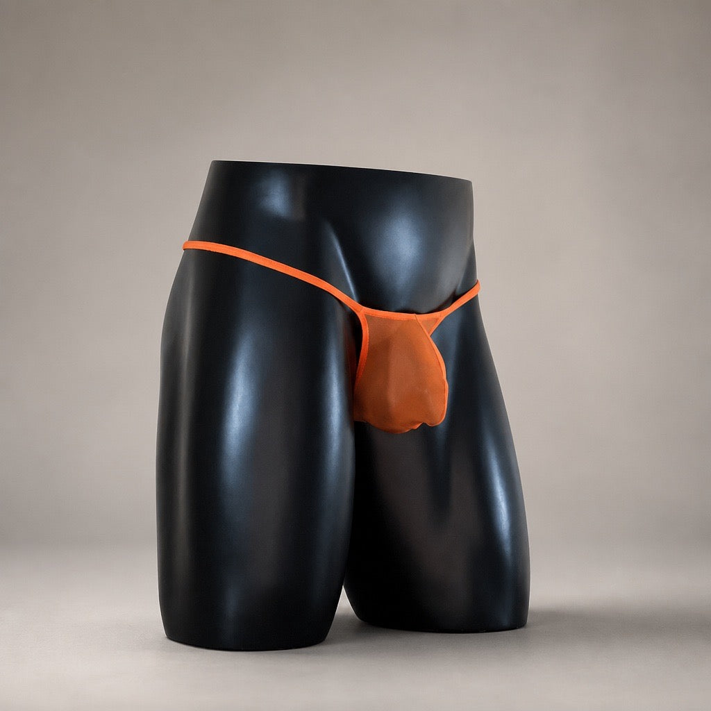 Alternate Front View of Fireline Muscle Thong sheer orange pouch by PapiMalo Gear
