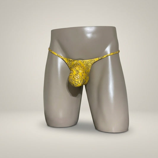 Front view of PapiMalo Golden Bandit yellow bandana Muscle thong