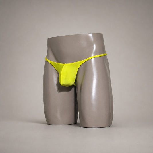 Front view of PapiMalo High Voltage neon yellow Muscle thong