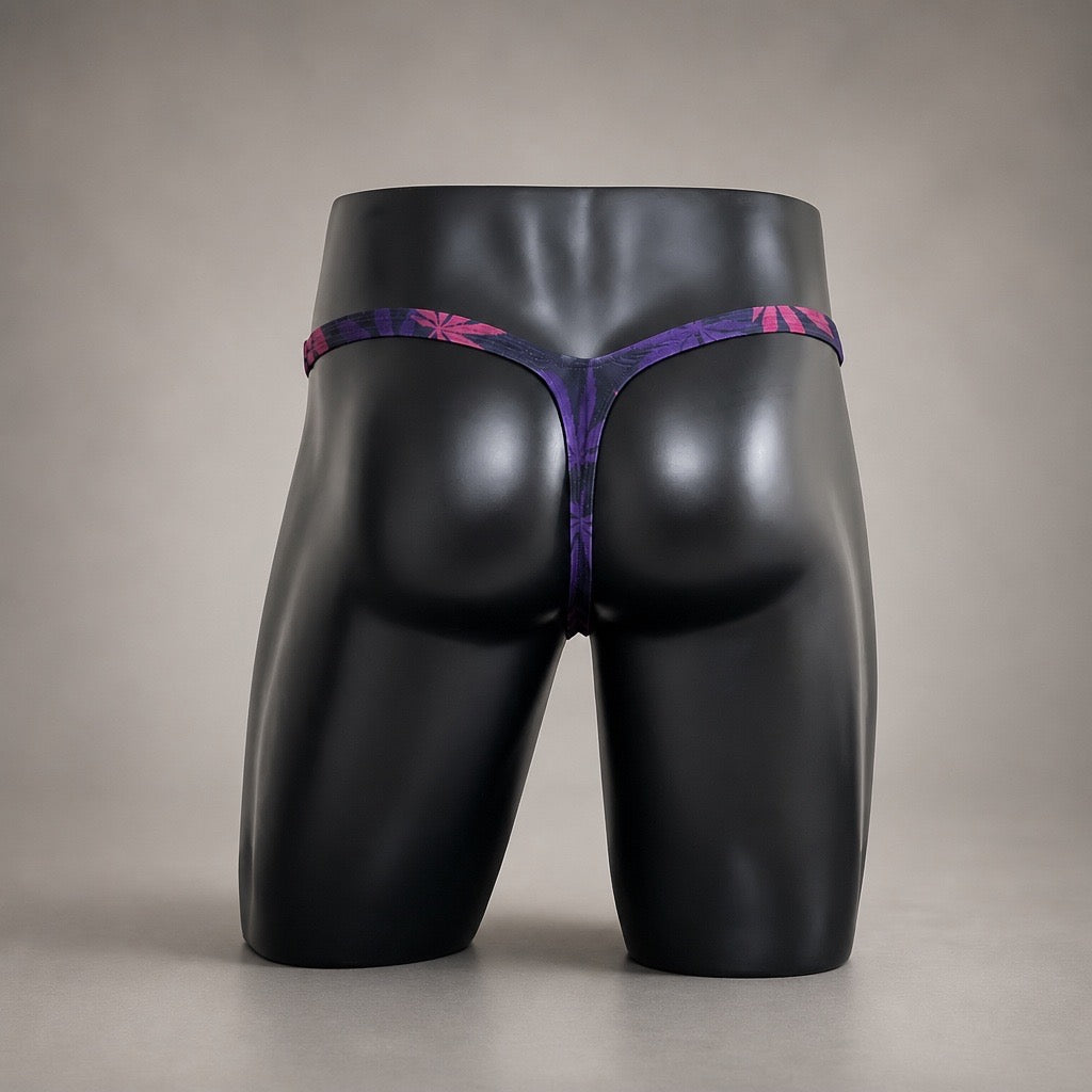 Back view of Midnight Garden botanical print men’s Classic thong by PapiMalo Gear