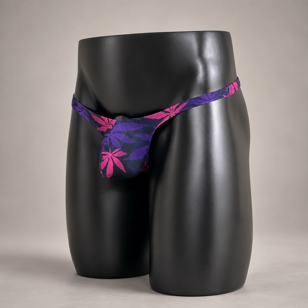 Side view of Midnight Garden botanical print men’s Classic thong by PapiMalo Gear