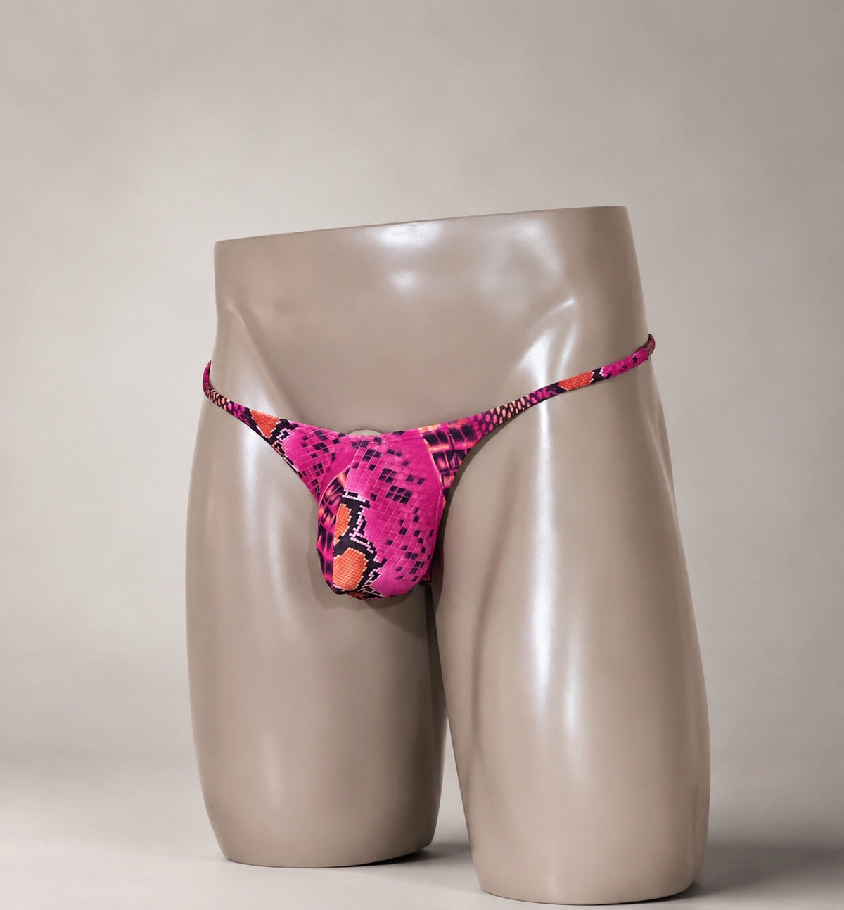 Alternate Front View of Disco Python pink and black snakeskin-inspired men’s Muscle thong by PapiMalo Gear