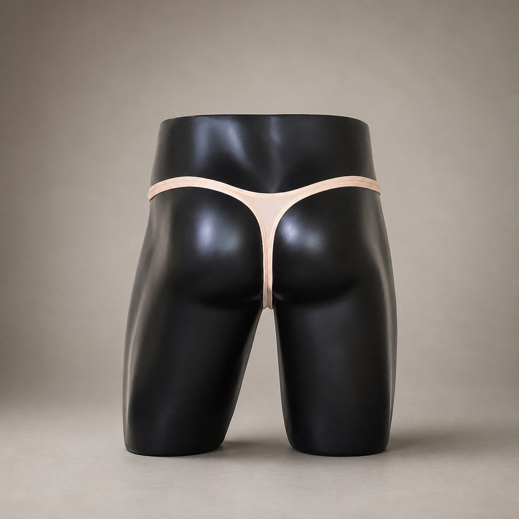 Back view of PapiMalo Nude Classic men’s thong in soft beige