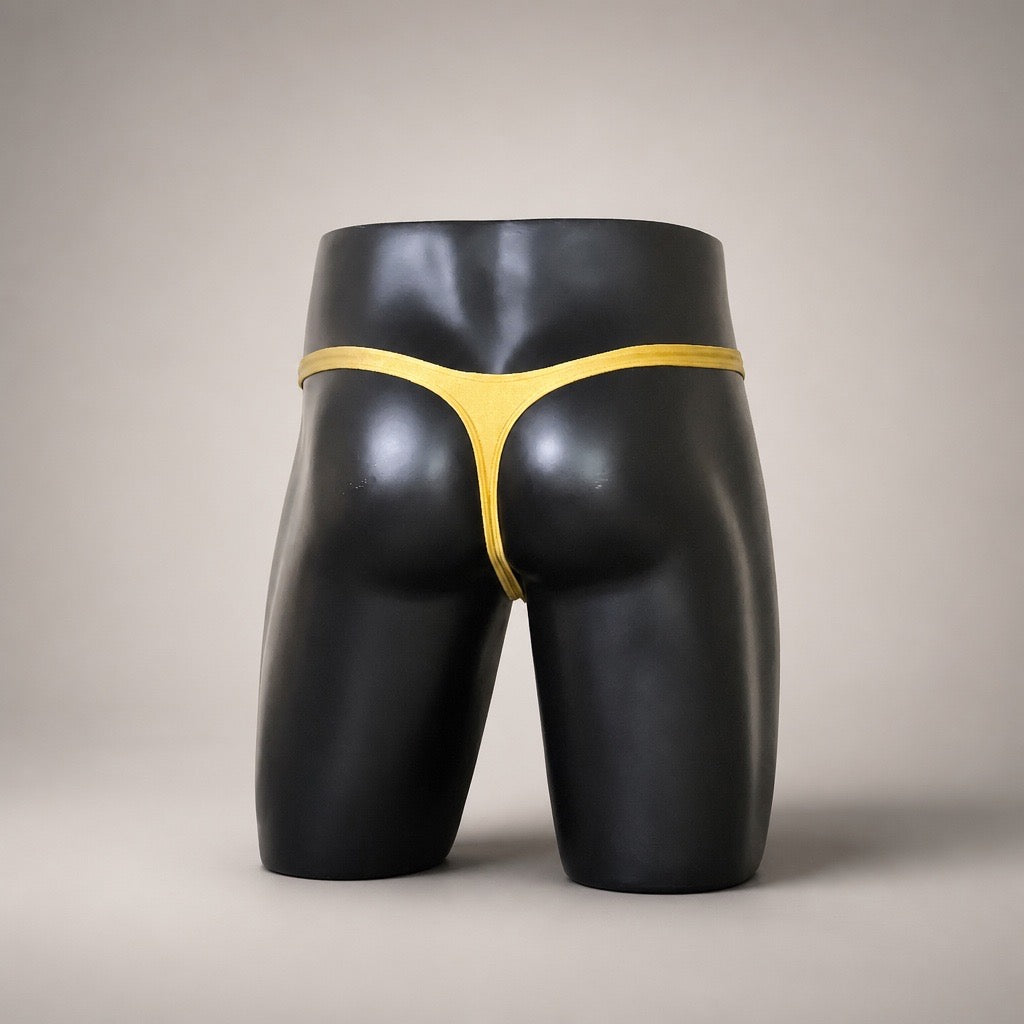Back View of Golden Hour Classic Thong golden-yellow men’s thong by PapiMalo Gear