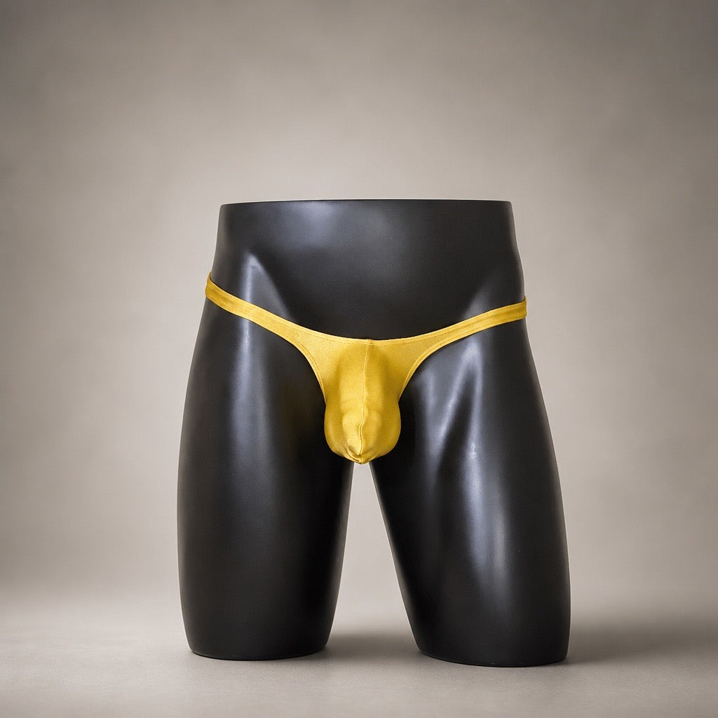 Front View of Golden Hour Classic Thong golden-yellow men’s thong by PapiMalo Gear