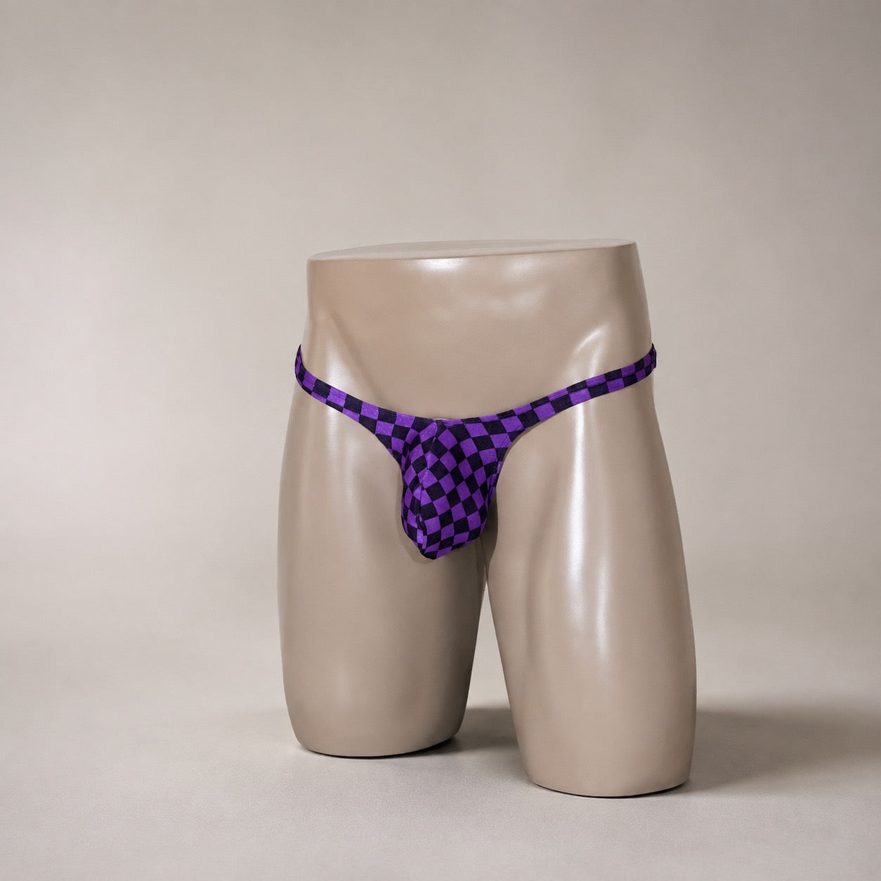 Front view of PapiMalo Midnight Grid purple and black Classic thong