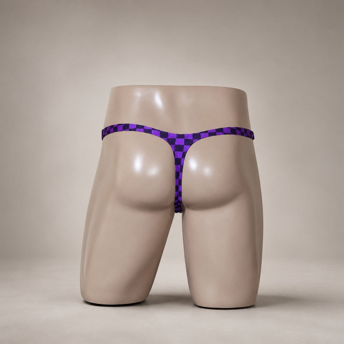 Back view of PapiMalo Midnight Grid purple and black Classic thong