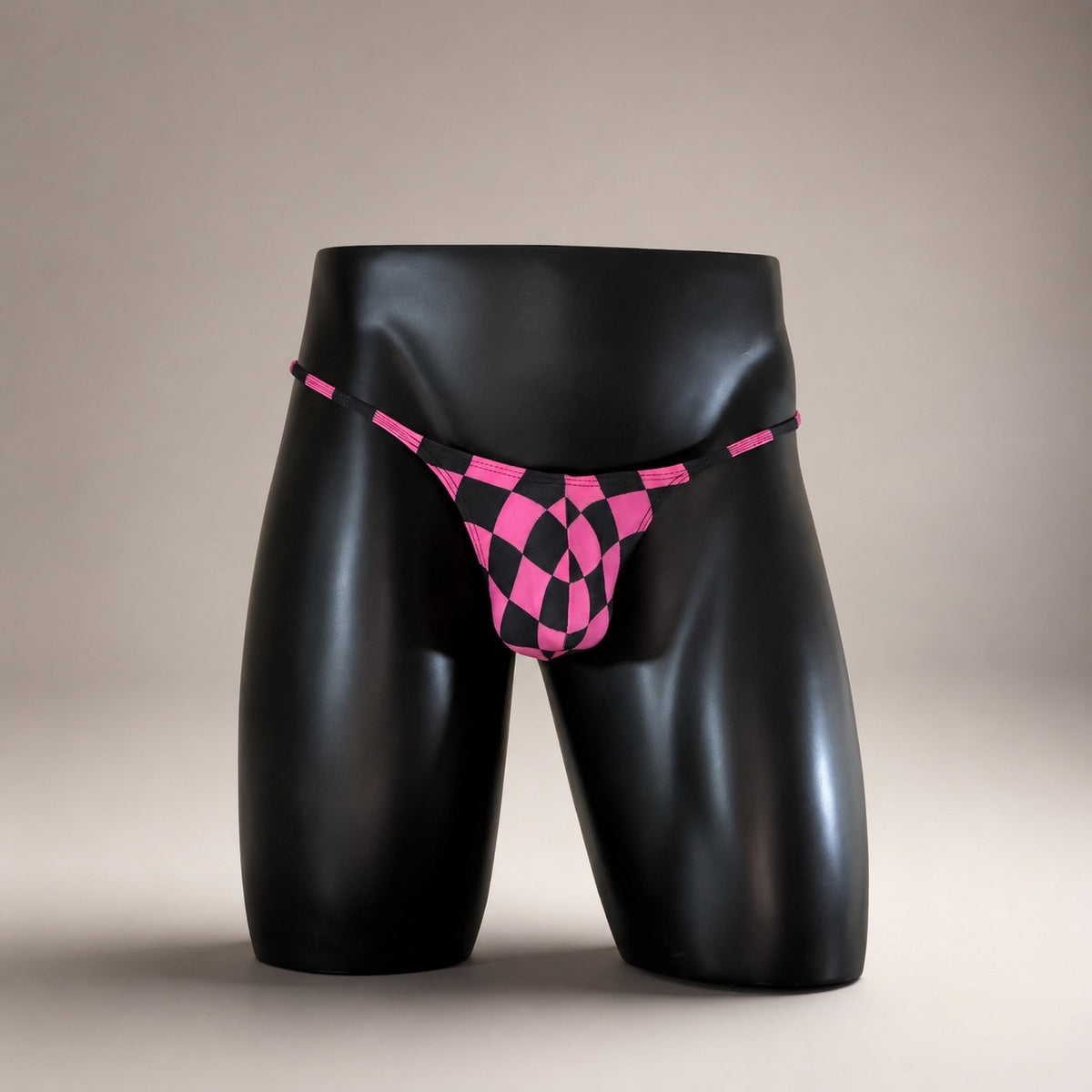 Front view of Warp Speed warped checkerboard men's Muscle thong by PapiMalo Gear