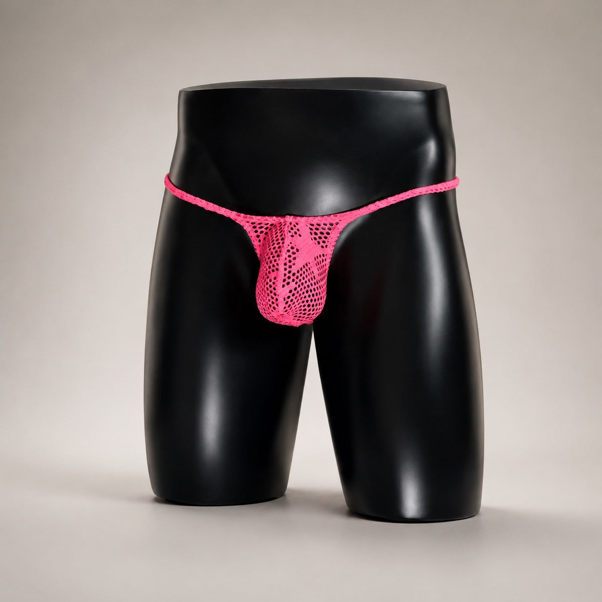 Front View of Pink Voltage Muscle Thong hot pink open mesh men’s thong by PapiMalo Gear