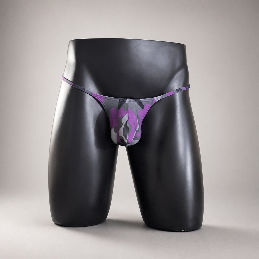 Front View of Purple Recon Muscle Thong purple camouflage pouch by PapiMalo Gear