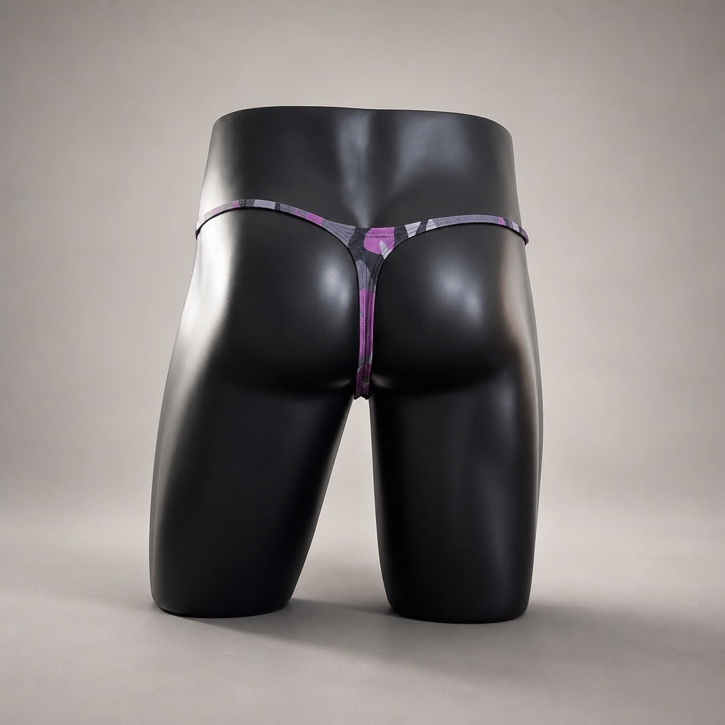 Back View of Purple Recon Muscle Thong with narrow purple camouflage thong back by PapiMalo Gear