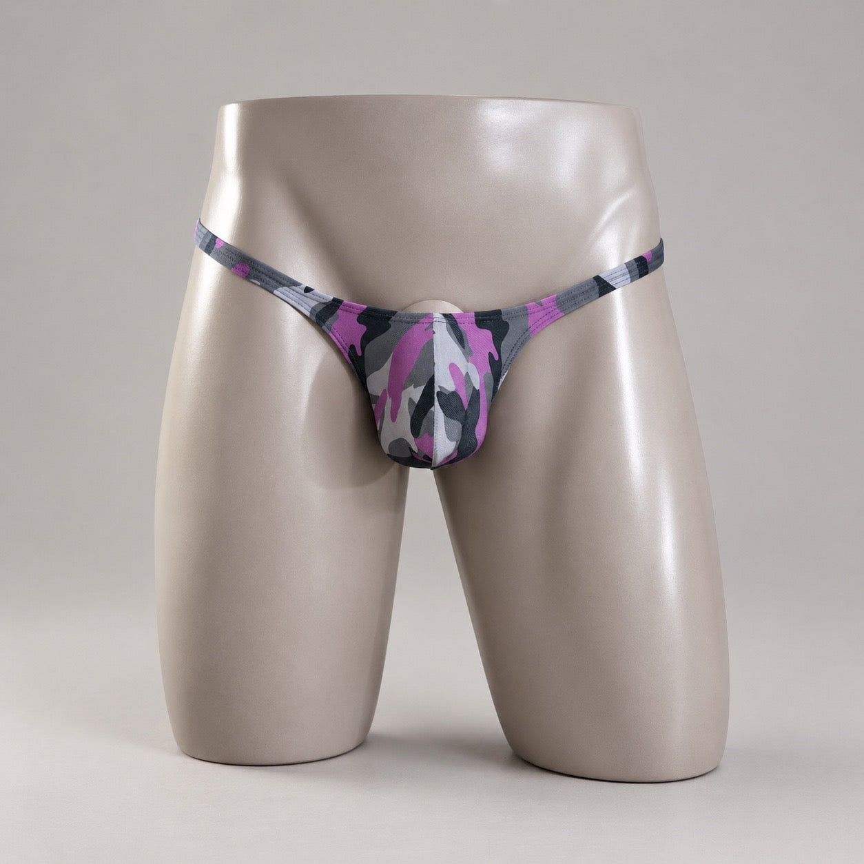 Front View of Purple Recon Classic Thong purple camo men’s thong by PapiMalo Gear