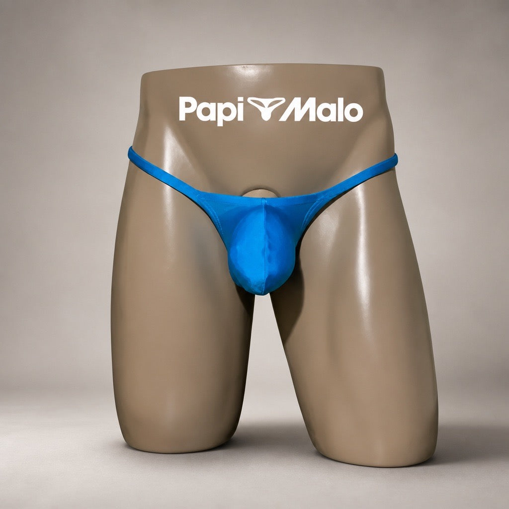 Front View of Azure Coast Muscle Thong vivid azure blue men’s thong by PapiMalo Gear