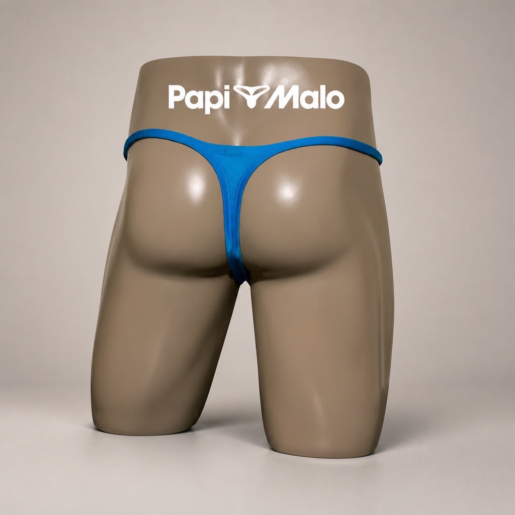 Back View of Azure Coast Muscle Thong vivid azure blue men’s thong by PapiMalo Gear