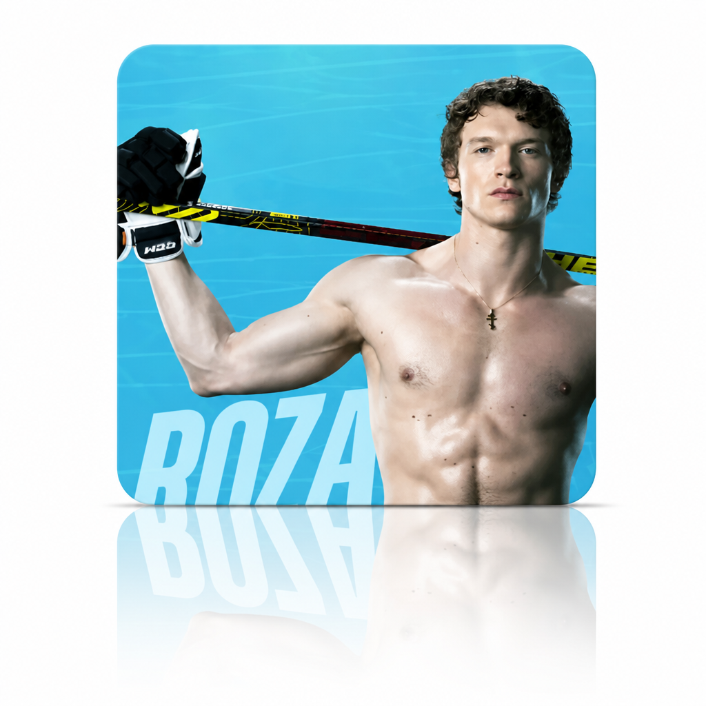 Heated Rivalry inspired square magnet featuring a shirtless image of Rozanov