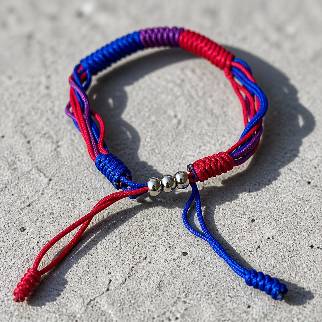 Bisexual Pride braided cord bracelet with adjustable closure in pink purple and blue pride colors 