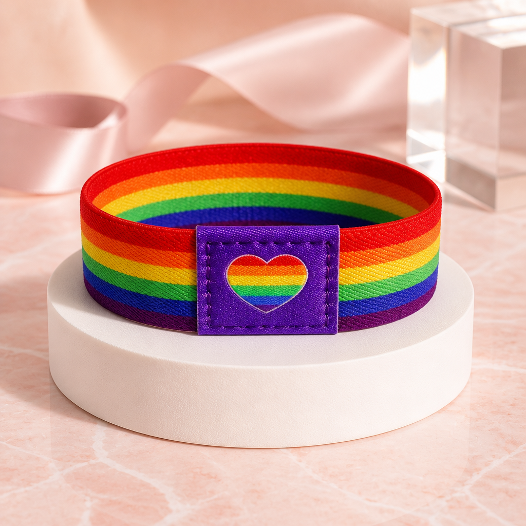 Rainbow Pride Heart Elastic Wristband